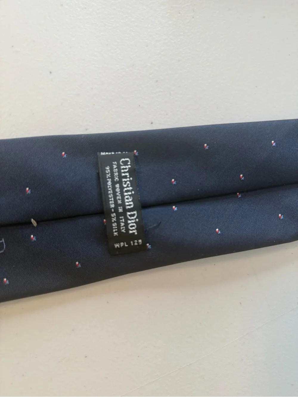 Vintage Christian Dior Navy Blue Micro Dot Logo Tie Made In Italy